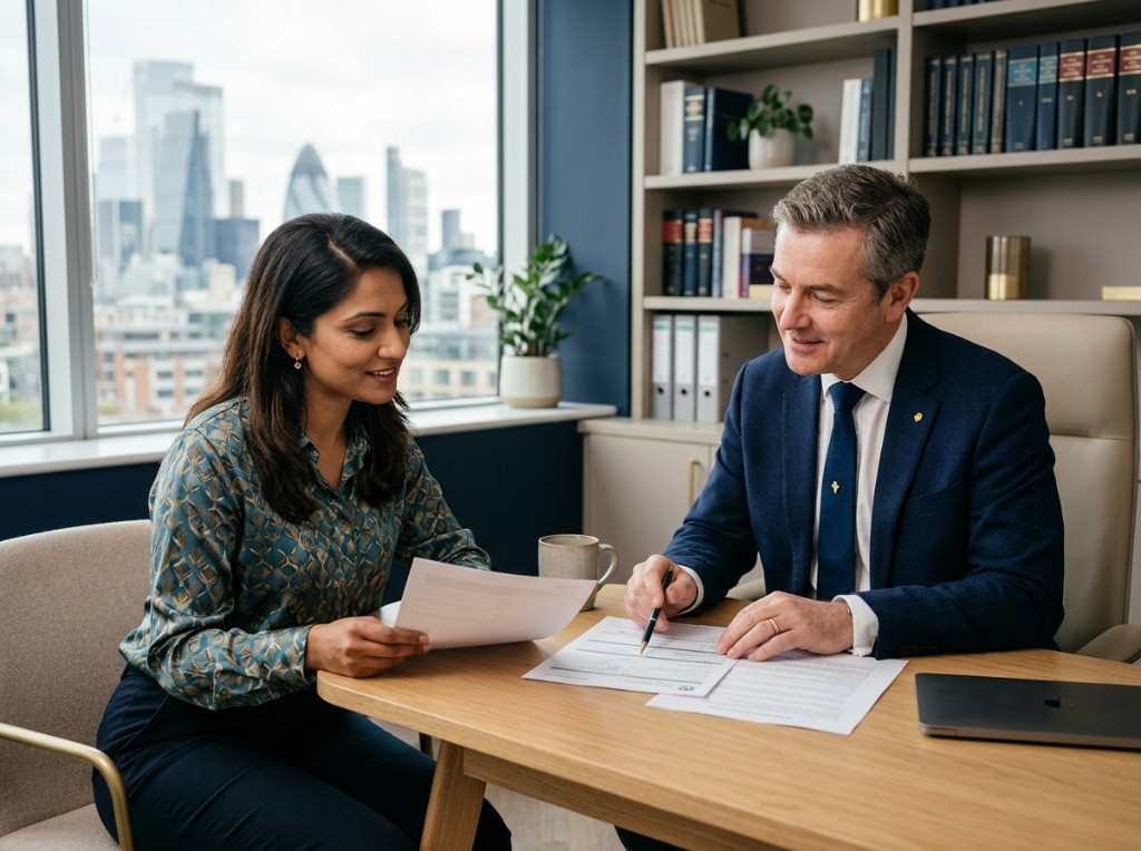 Immigration advisers reviewing documents with a client